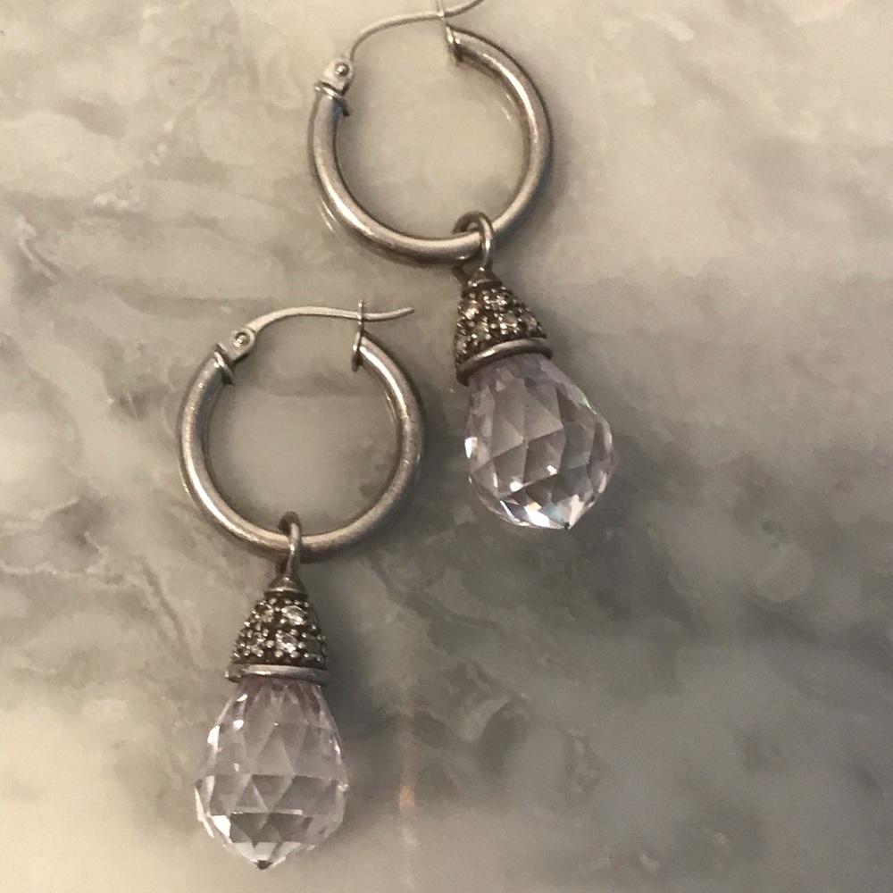 Silver hoop and crystal drop earrings